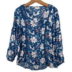 Cupio Womens Blouse M Blue Floral Magnolia Tunic Lightwt Flowy Romantic Cottage